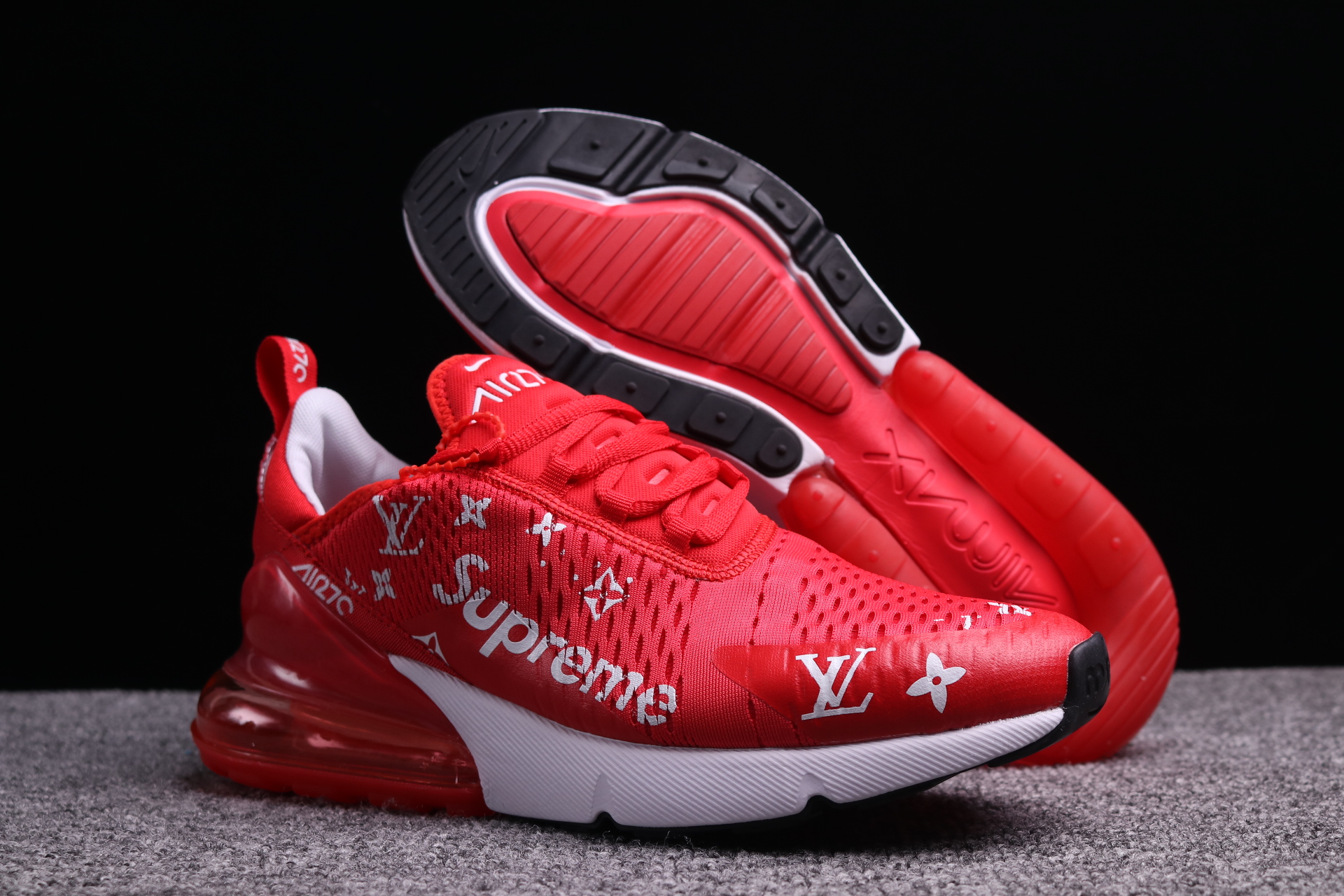 Women Supreme x Nike Air Max 270 Red White Shoes - Click Image to Close